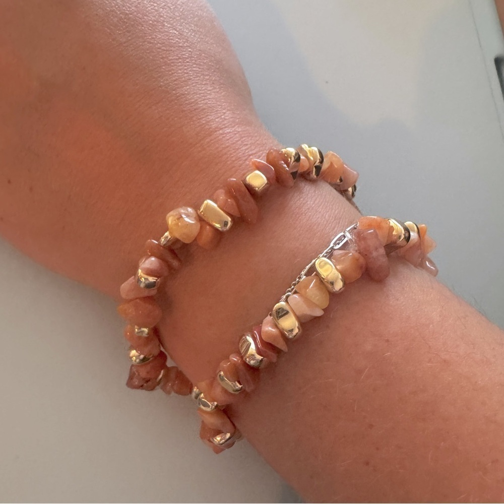 Chunky Orange Quartz & Gold Toned Stretchy Wrap Bracelet – Boho Jewellery